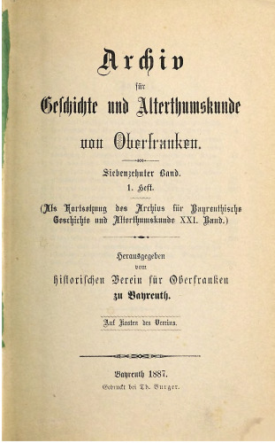 Archiv für Geschichte und Altertumskunde von Oberfranken
