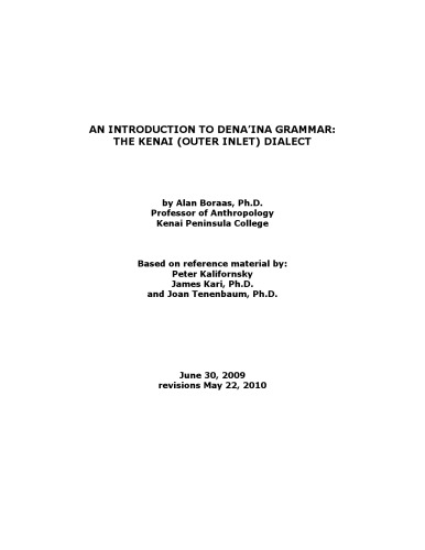 An introduction to Dena’ina grammar: The Kenai dialect