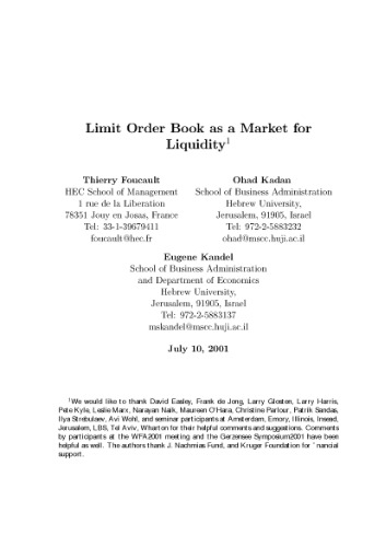 Limit Order Book As A Market For Liquidity