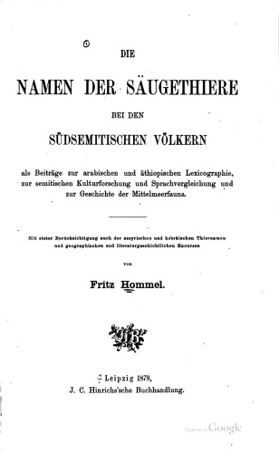 Die Namen der Säugethiere bei den südsemitischen Völkern
