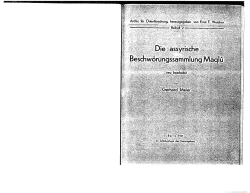 Die assyrische Beschwörungssamlung Maqlû