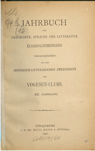 Jahrbuch für Geschichte, Sprache und Literatur Elsass-Lothringens