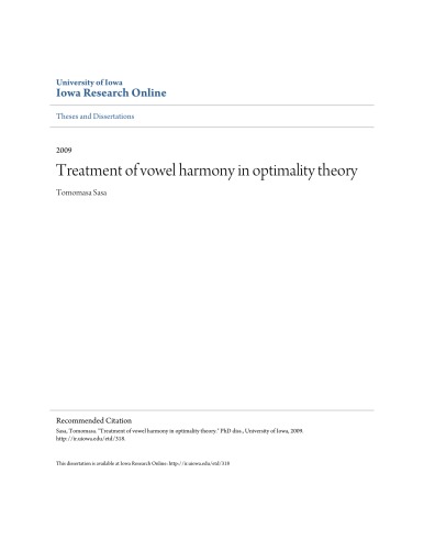 Treatment of vowel harmony in optimality theory