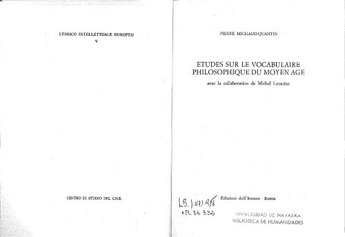 Etudes sur le vocabulaire philosophique du Moyen Age