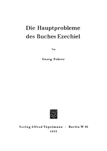 Die Hauptprobleme des Buches Ezechiel