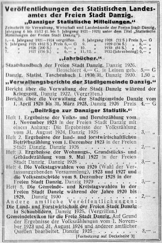 Danziger Statistisches Taschenbuch 1933