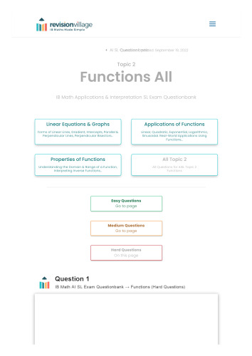 Revision village Math AI SL - Functions - Hard Difficulty Questionbank