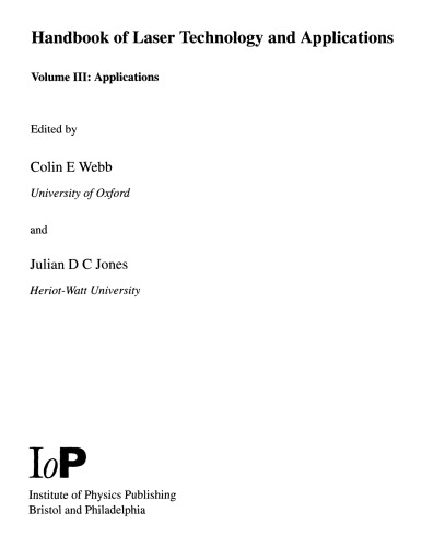 Handbook of Laser Tech. and Applns [Vol 3 - Applns]