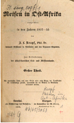 Reisen in Ost-Afrika ausgeführt in den Jahren 1837 - 1855