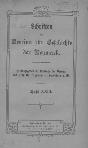Schriften des Vereins für Geschichte der Neumark