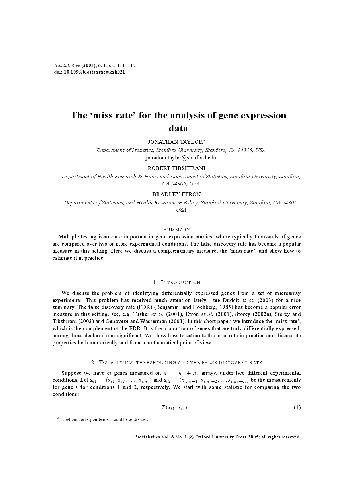 The ‘miss rate’ for the analysis of gene expression data