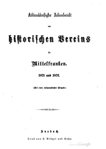 Jahresbericht des Historischen Vereins in Mittelfranken