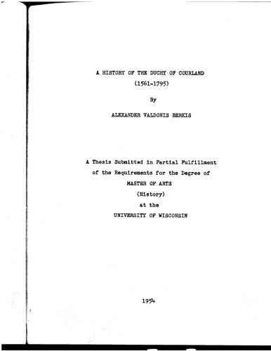 A History of the Duchy of Courland. (1561-1795)