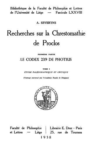 Recherches sur la Chrestomathie de Proclos