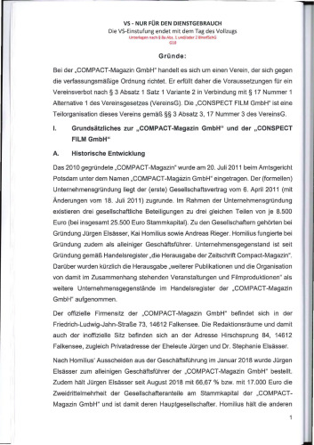 Verbotsbegründung gegen Compact im Original