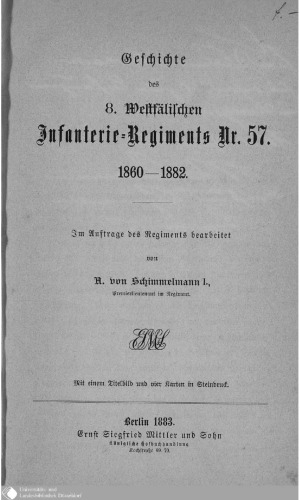 Geschichte des 8. Westfälischen Infanterie-Regiments Nr. 57. 1860 - 1882