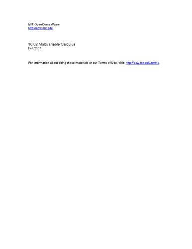 Multivariable Calculus: Lecture Notes