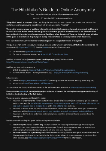 The Hitchhiker's Guide to Online Anonymity - Version 1.0.7 - October 2021