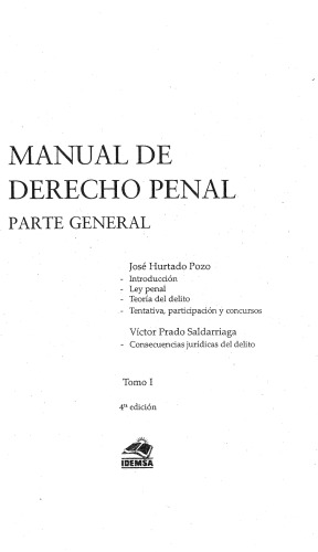 Manual de derecho penal: parte general (Tomo I)