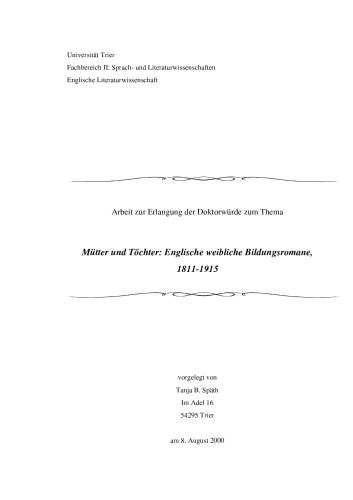 Mütter und Töchter: Englische weibliche Bildungsromane, 1811 - 1915