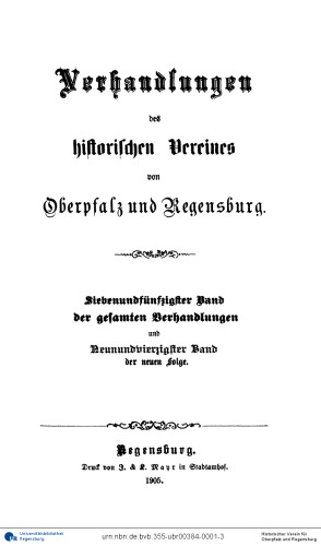 Verhandlungen des Historischen Vereins für Oberpfalz und Regensburg