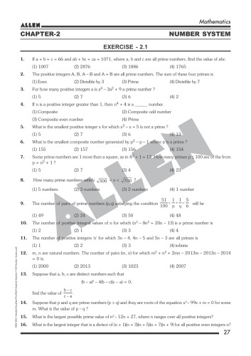 Allen PRMO/IOQM sheet: number system/theory