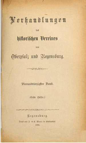 Verhandlungen des Historischen Vereins für Oberpfalz und Regensburg