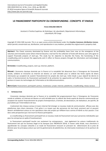 Le Financement participatif : Concepts et enjeux