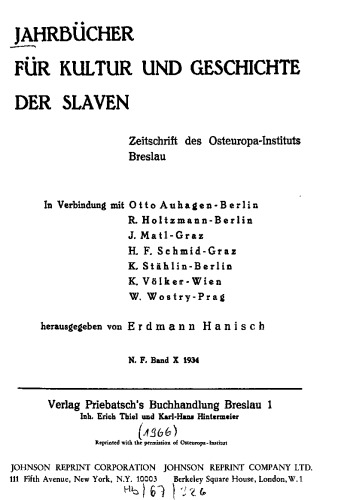 Jahrbücher für Kultur und Geschichte der Slaven