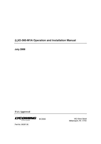 Lycoming IO-360-M1A Operation and Installation Manual
