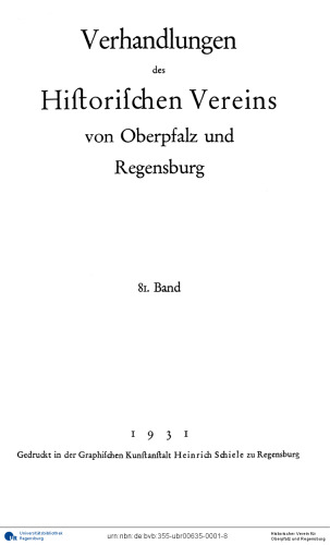 Verhandlungen des Historischen Vereins für Oberpfalz und Regensburg