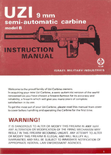 Uzi 9mm Semi-Automatic Carbine Model B Instruction Manual