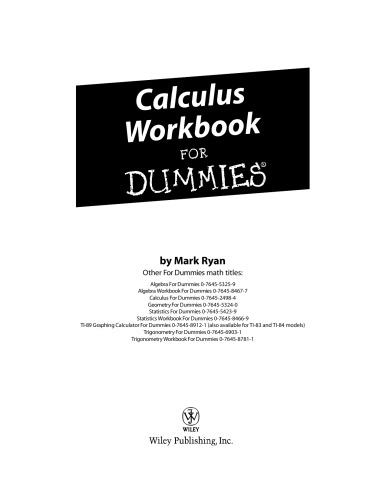 Calculus Workbook For Dummies