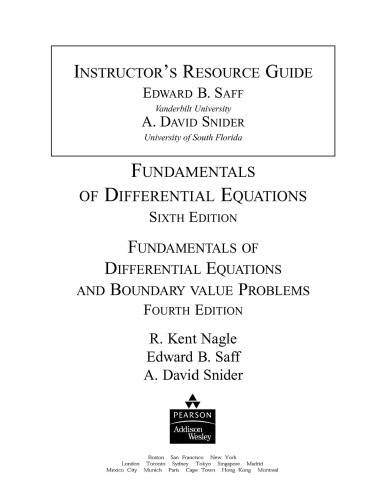Fundls. of Diff. Eqns. [INSTRUCTORS RES. GDE.]