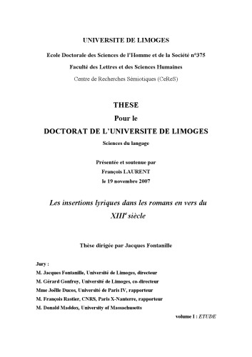 Les insertions lyriques dans les romans en vers du XIIIe siècle