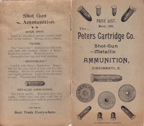 Peters Ammunition Price List - March 1896