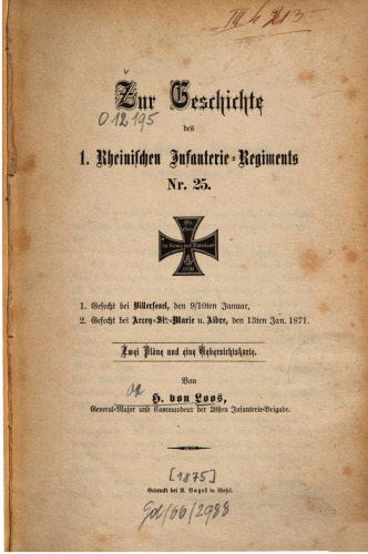 Zur Geschichte des 1. Rheinischen Infanterie-Regiments Nr. 25