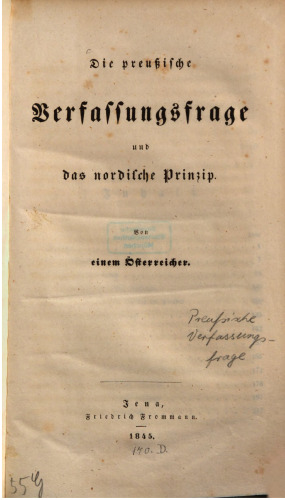 Die preußische Verfassungsfrage und das nordische Prinzip