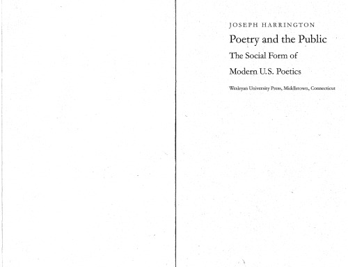 Poetry and the Public: The Social Form of Modern U.S. Poetics