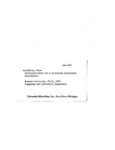 Introduction To A Rappang Buginese Grammar