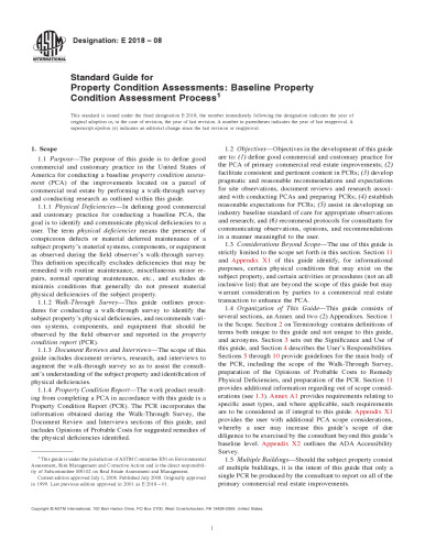 ASTM E2018-08 Standard Guide for Property Condition Assessments Baseline Property Condition Assessment Process