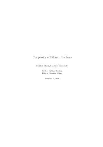 Complexity of Bilinear Problems, lecture notes