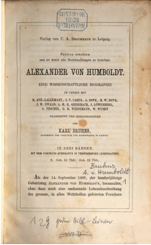 Alexander von Humboldt; eine wissenschaftliche Biographie