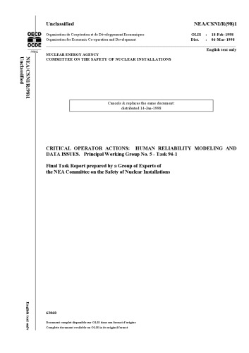 Critical operator actions : human reliability modeling and data issues : appendix F : questionnaire responses