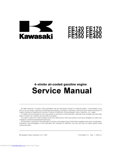 Kawasaki FE120 FE170 FE250 FE290 FE350 FE400 4–stroke air-cooled gasoline engine Service Manual