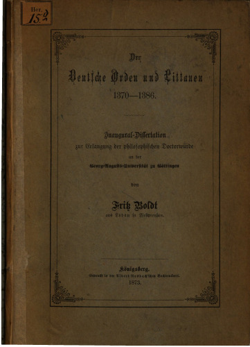 Der Deutsche Orden und Littauen [Litauen] 1370 - 1386