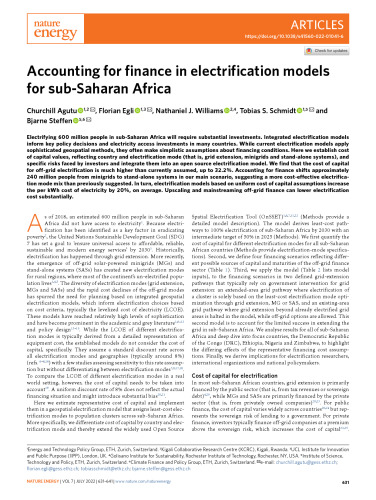 Accounting for finance in electrification models for sub-Saharan Africa
