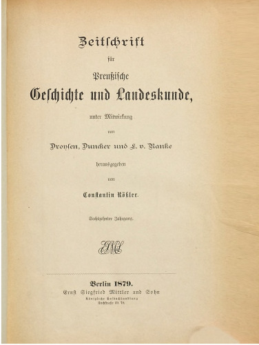 Zeitschrift für preussische Geschichte und Landeskunde