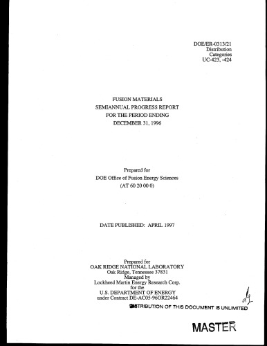 Fusion Reactor Materials [Semi-Annual Rpt Dec 31, 1996]