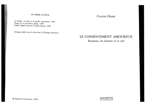 Le consentement amoureaux. Rousseau, les femmes et la cité